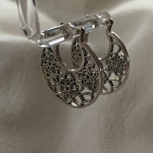 Silver Filigree Floral Hoop Earrings - Women Jewelry
